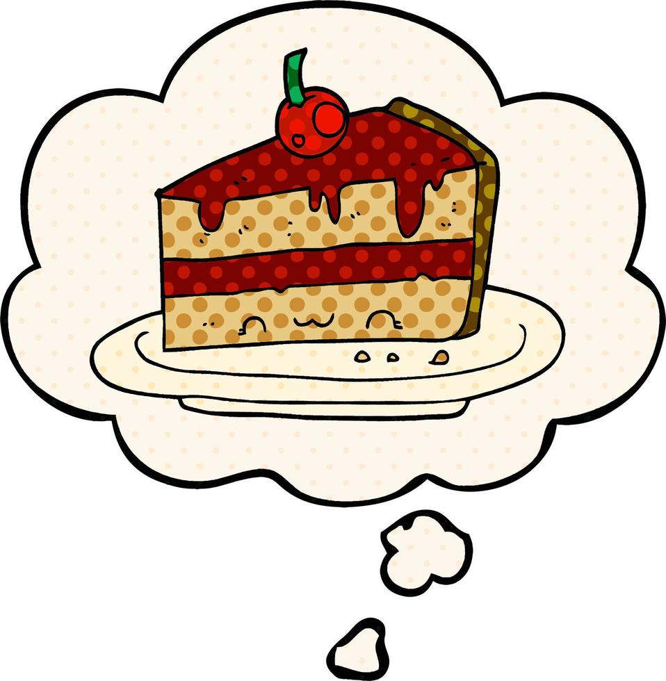 cartoon cake and thought bubble in comic book style vector