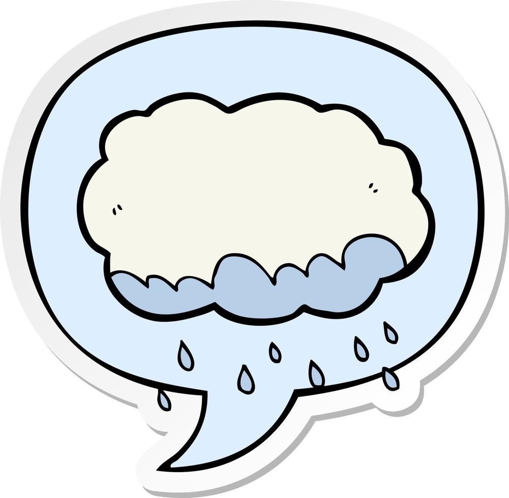 cartoon rain cloud and speech bubble sticker vector