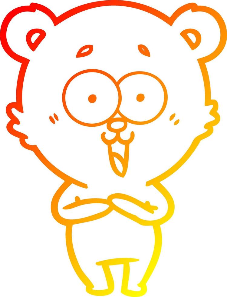 warm gradient line drawing laughing teddy  bear cartoon vector