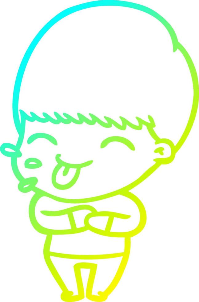 cold gradient line drawing cartoon boy sticking out tongue vector