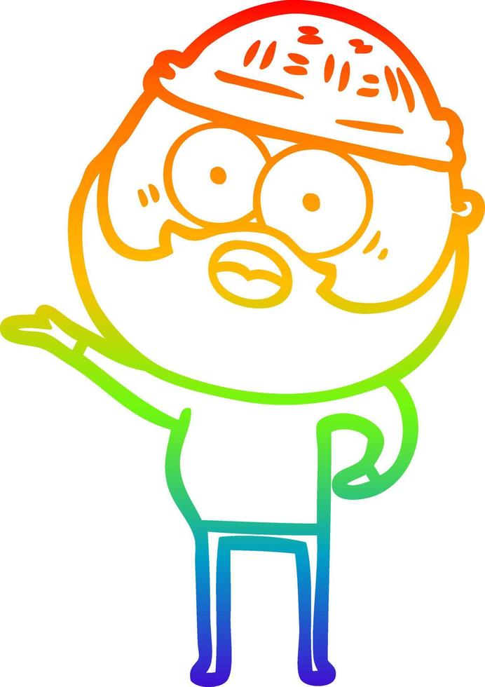rainbow gradient line drawing cartoon surprised bearded man vector