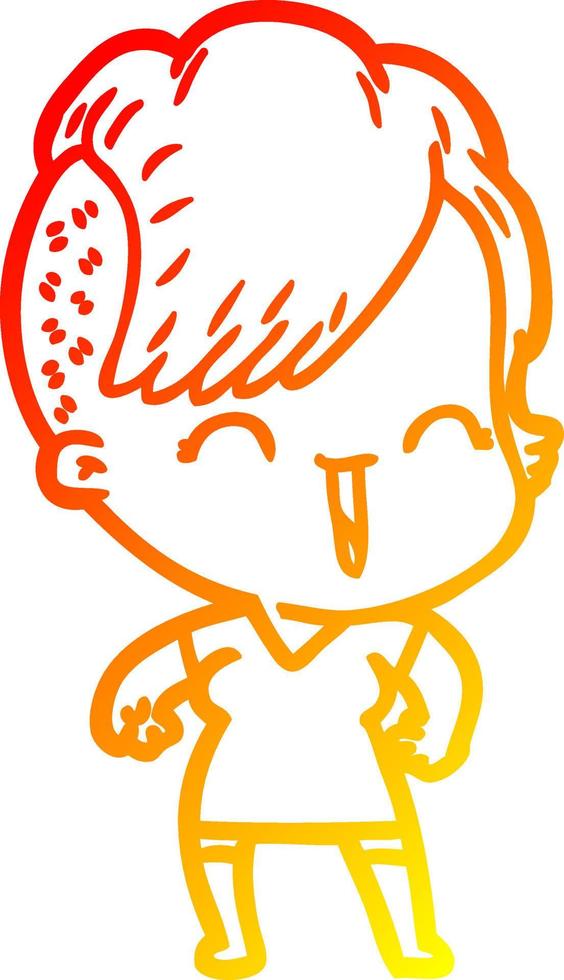 warm gradient line drawing cartoon happy hipster girl vector