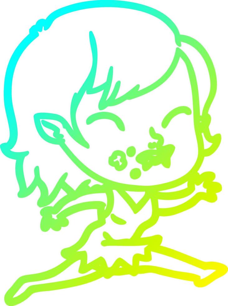 cold gradient line drawing cartoon vampire girl with blood on cheek vector