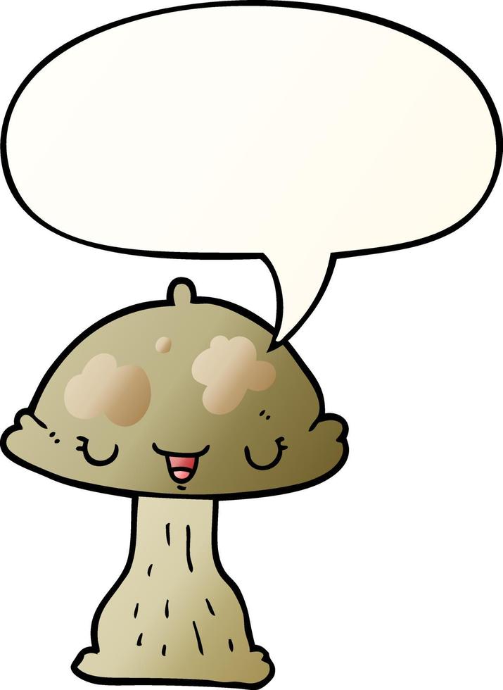 cartoon toadstool and speech bubble in smooth gradient style vector