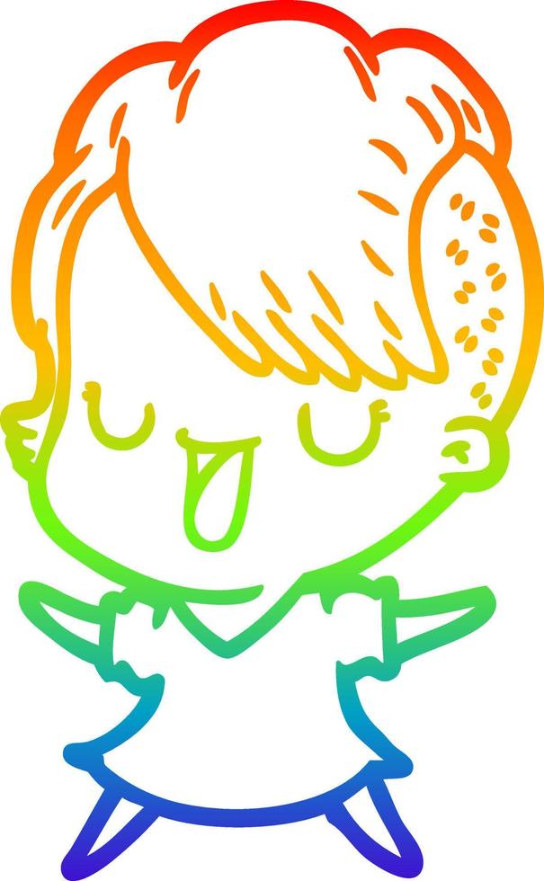 rainbow gradient line drawing cute cartoon girl with hipster haircut vector