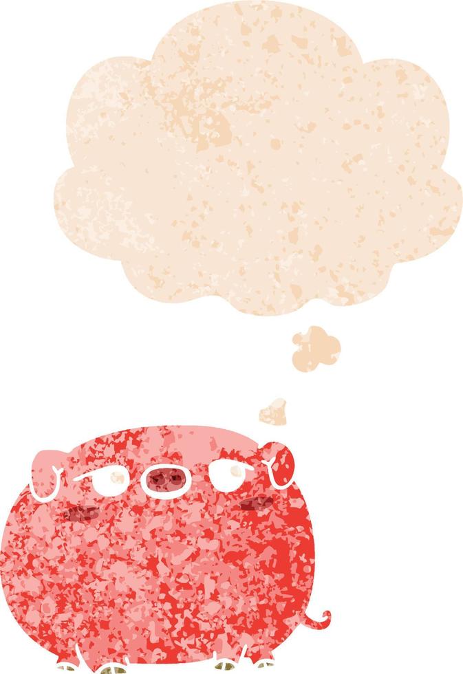 cute cartoon pig and thought bubble in retro textured style vector