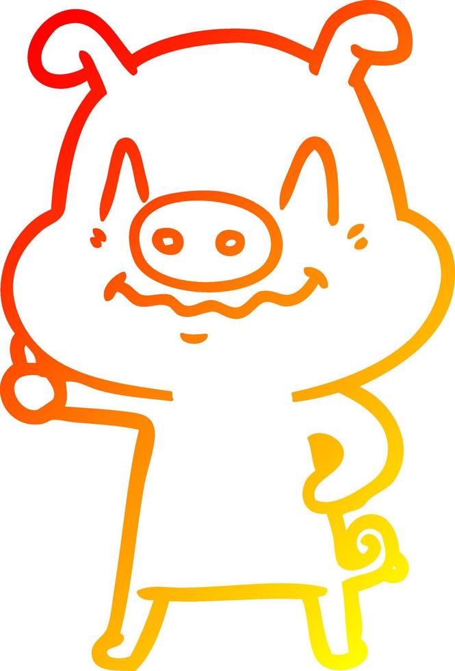 warm gradient line drawing nervous cartoon pig vector