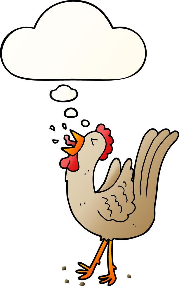 cartoon crowing cockerel and thought bubble in smooth gradient style vector