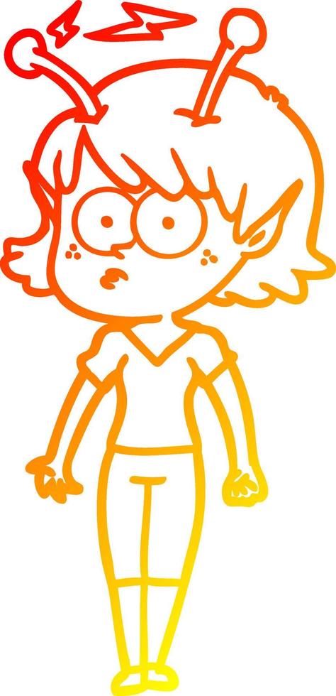 warm gradient line drawing cartoon alien girl vector