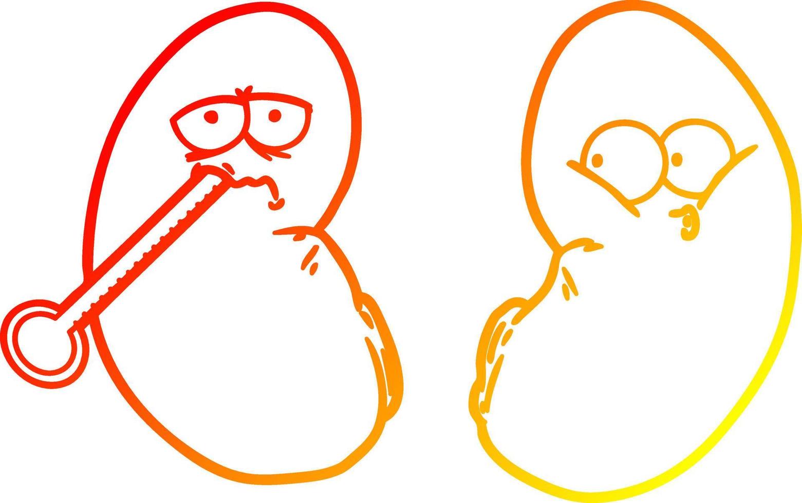 warm gradient line drawing cartoon unhealthy kidney vector