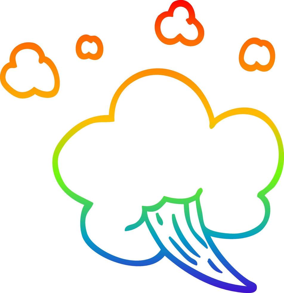 rainbow gradient line drawing cartoon whooshing cloud vector