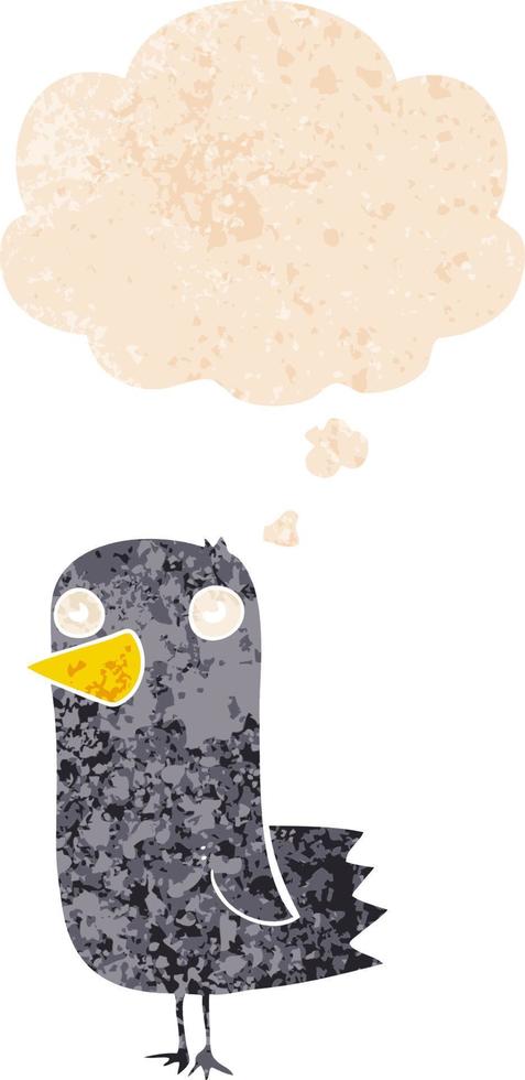 cartoon bird and thought bubble in retro textured style vector