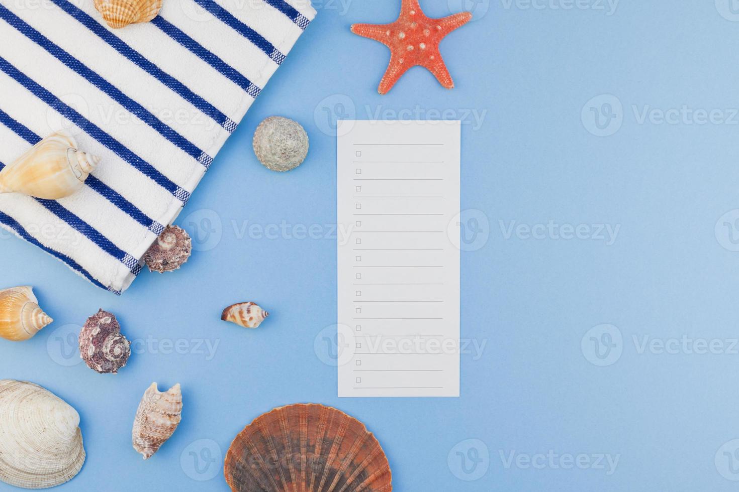 Flat lay concept of summer travel vacations photo