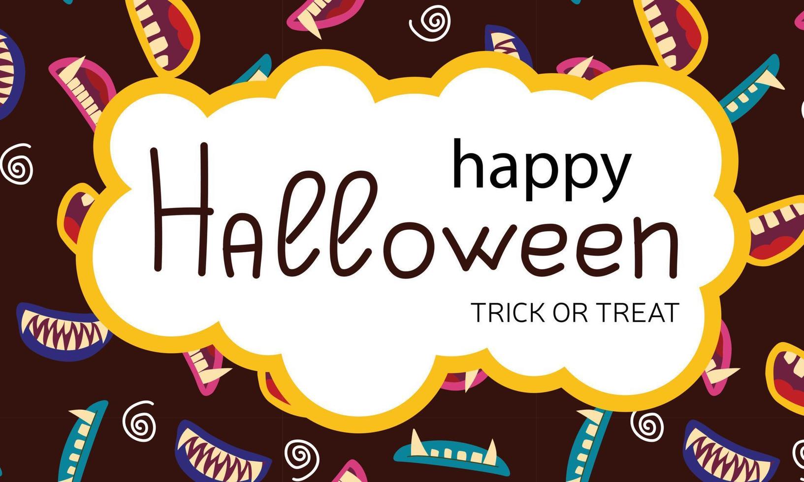 Happy Halloween. Group scary mouth on treat or trick fun party celebration purple background design. vector