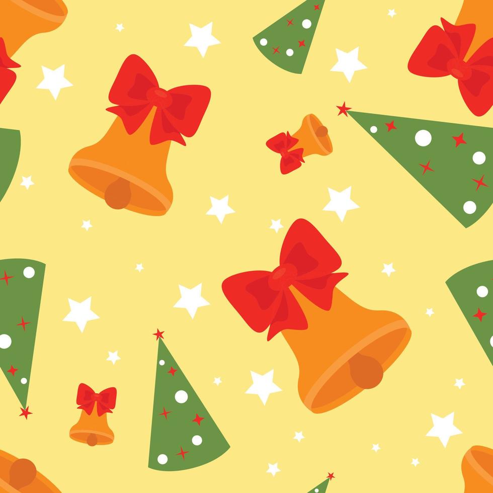 patrón de navidad sin costuras con juguetes, pan de jengibre, campanas sobre un fondo amarillo. para embalaje, invitaciones, tarjetas de felicitación, textiles. vector
