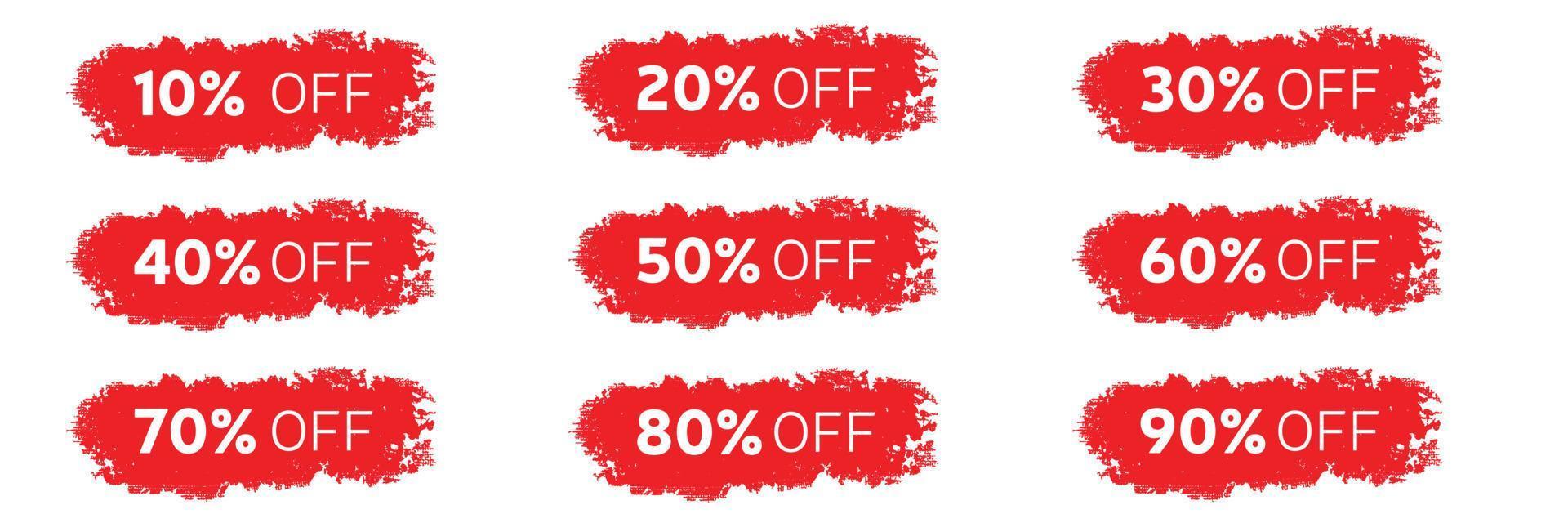 Percent discount sale promotion off isolated on white background. 10 20 30 40 50 60 70 80 and 90 percent off vector