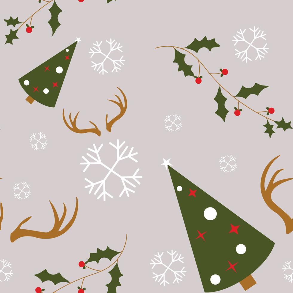 Christmas deer, snowflake and eve tree pattern vector