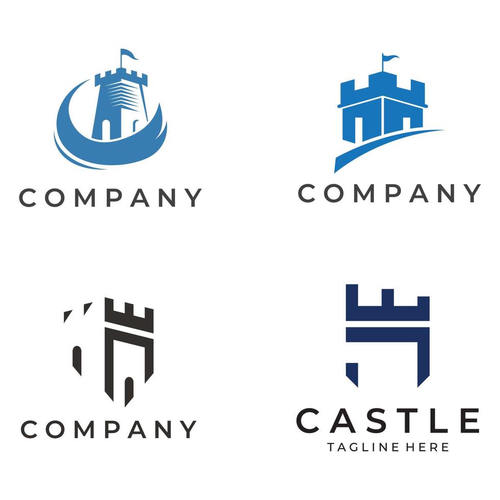 Castle logo silhouette, castle logo with shield combination design vector illustration template.