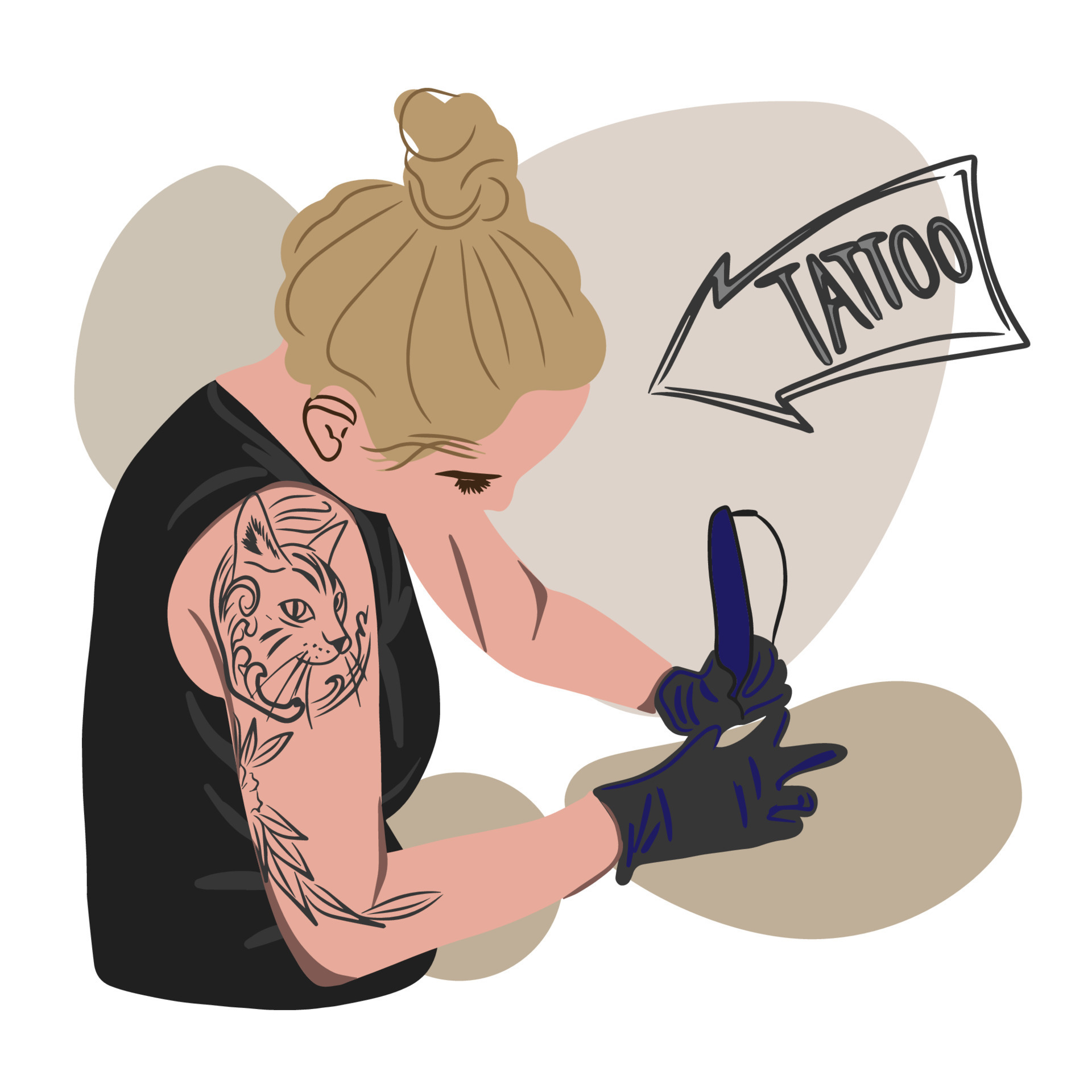 Tattoo artist, master in the process of work, tattoo machine, arm tattoo,  flat sketch 10770369 Vector Art at Vecteezy