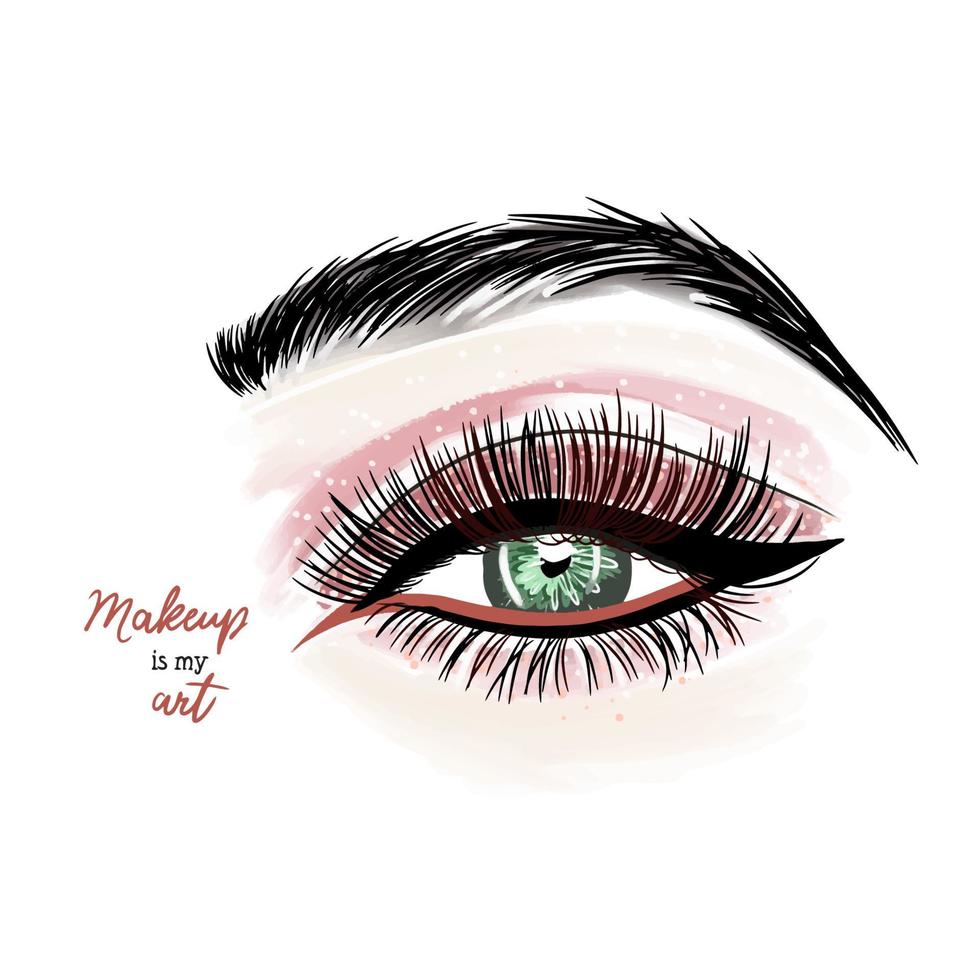 maquillaje de ojos, el maquillaje es mi arte, letras escritas a mano, sombras, cejas hermosas, moda vector