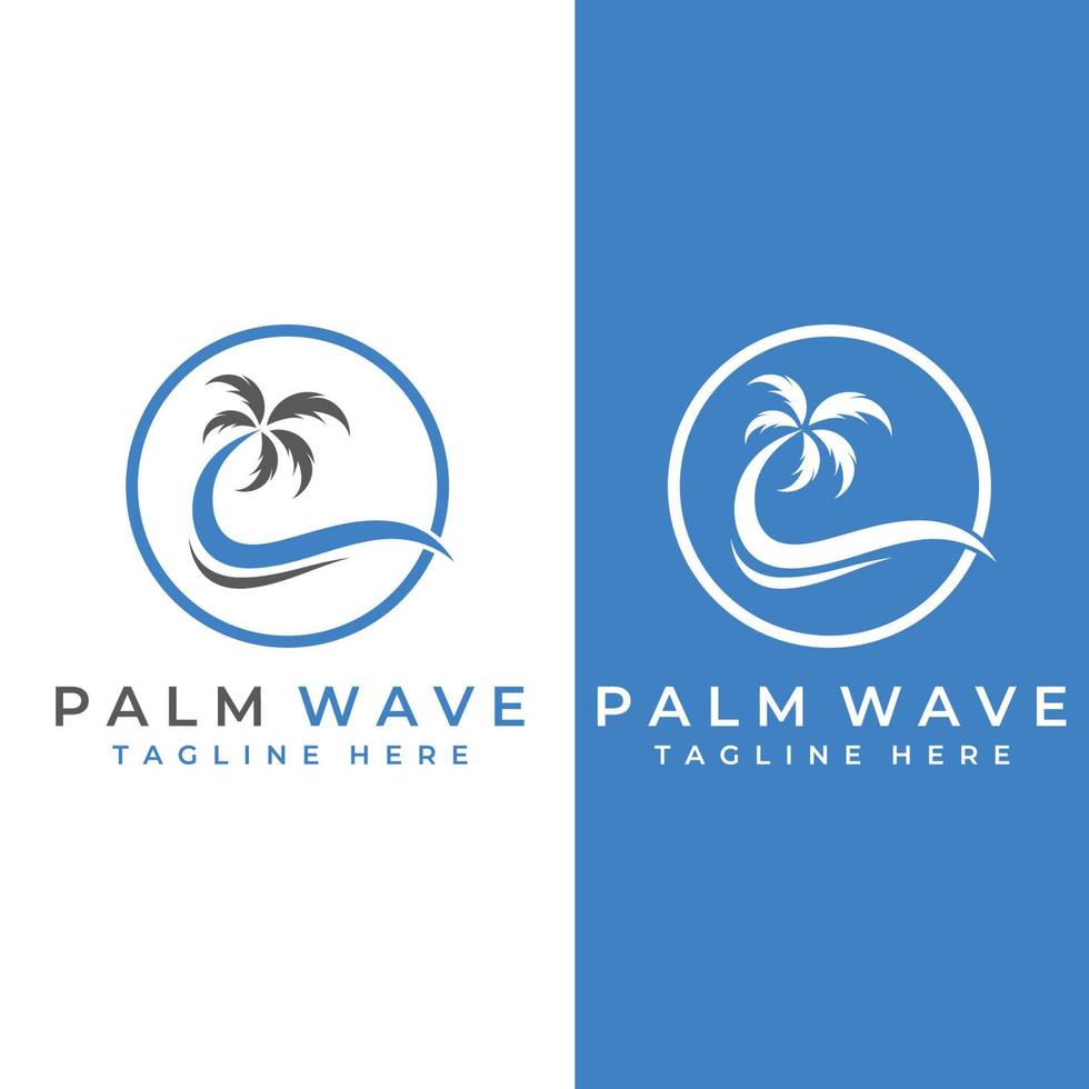 Palm tree logo, palm with waves and sun. Using Illustrator template design editing. vector