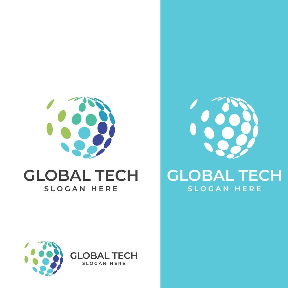 Modern digital tech world logo, global or tech planet, and digital tech protection. Logo with concept vector illustration template.