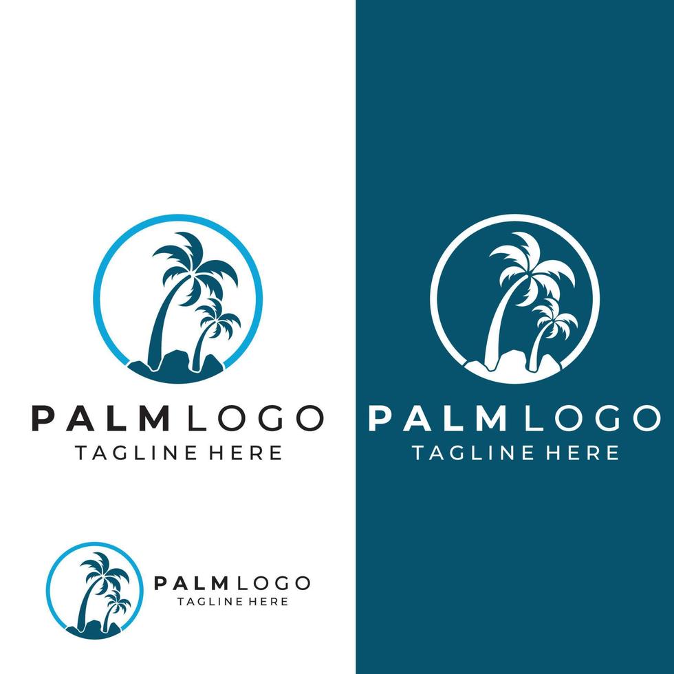 logotipo de palmera, palmera con olas y sol. utilizando la edición de diseño de plantillas de Illustrator. vector