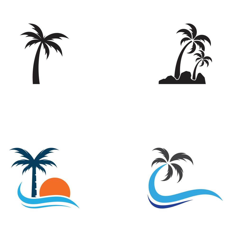 Palm tree logo, palm with waves and sun. Using Illustrator template design editing. vector