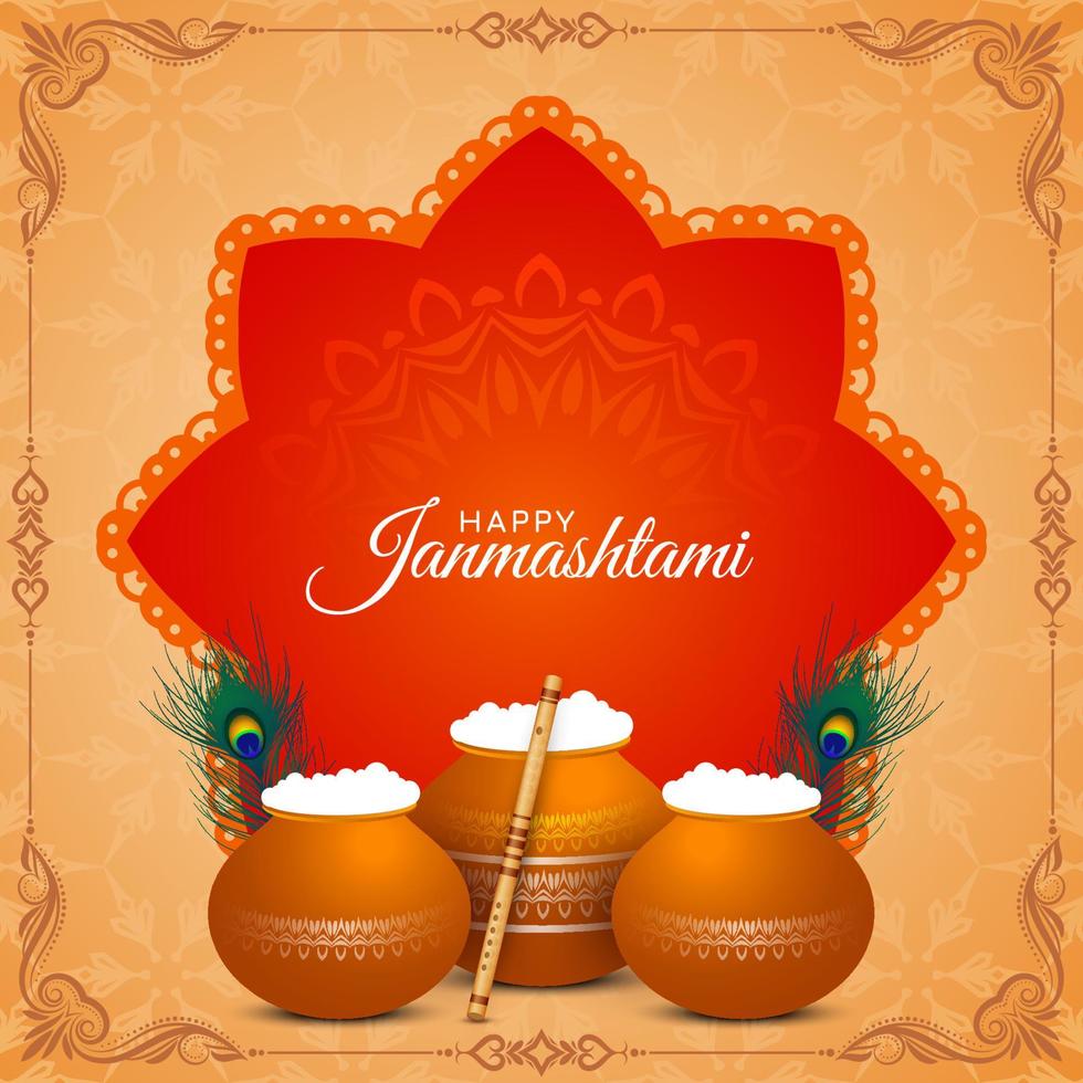 Religious Happy Janmashtami traditional festival background design vector