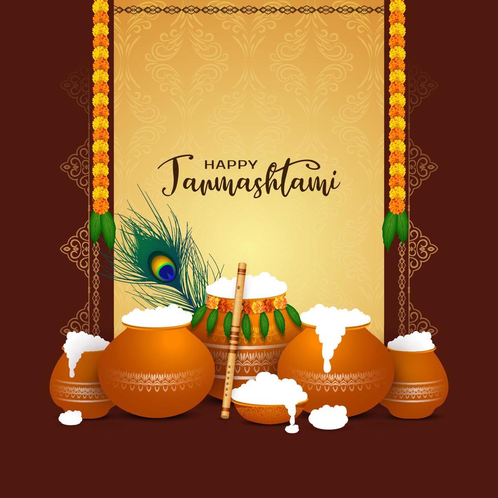 hermoso feliz festival janmashtami elegante diseño de fondo vector