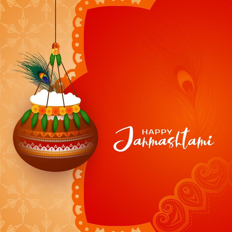 Happy Krishna janmashtami Indian traditional festival background vector
