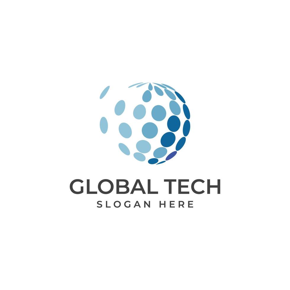 logotipo mundial de tecnología digital moderna, planeta global o tecnológico y protección de tecnología digital. logotipo con plantilla de ilustración de vector de concepto.