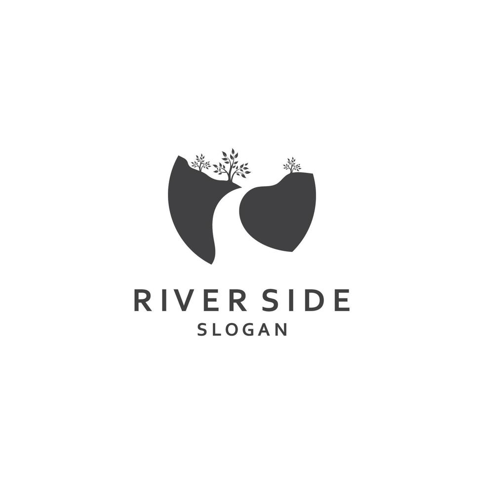 Logos of rivers, creeks, riverbanks and streams. River logo with combination of mountains and farmland with concept design vector illustration template.