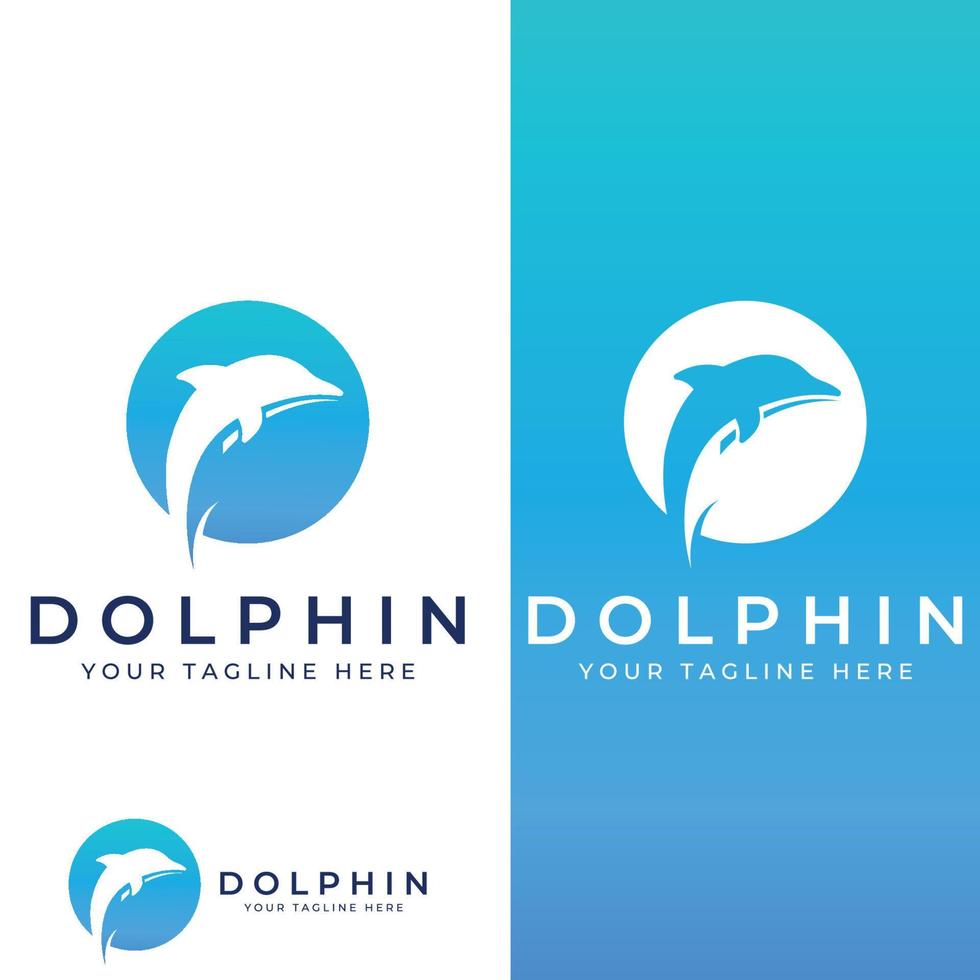 Dolphin logo. Dolphin jumping on the waves of sea or beach. With vector illustration editing.