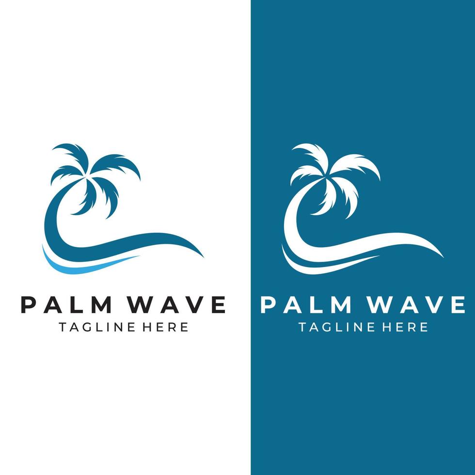 Palm tree logo, palm with waves and sun. Using Illustrator template design editing. vector