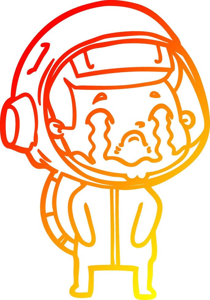 cálido gradiente línea dibujo dibujos animados llorando astronauta vector