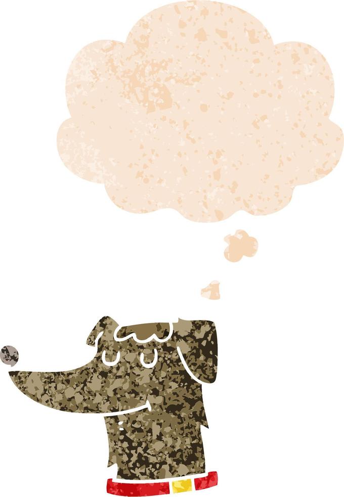 cartoon dog and thought bubble in retro textured style vector