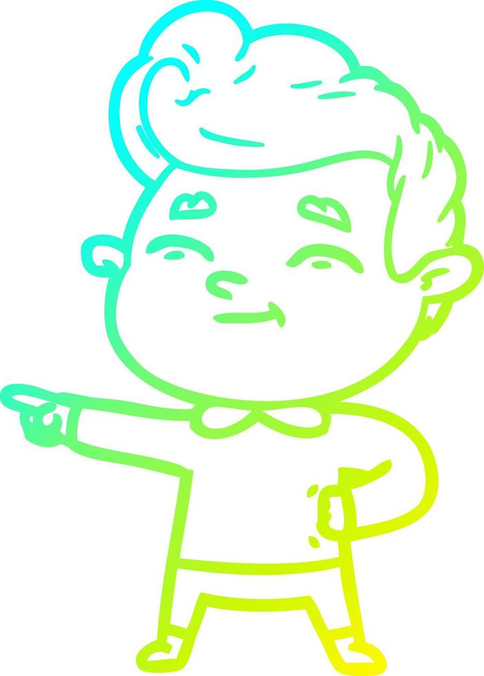 cold gradient line drawing happy cartoon man pointing vector