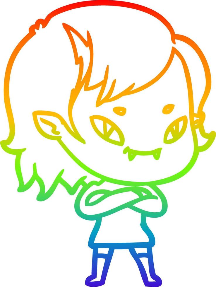 rainbow gradient line drawing cartoon friendly vampire girl vector