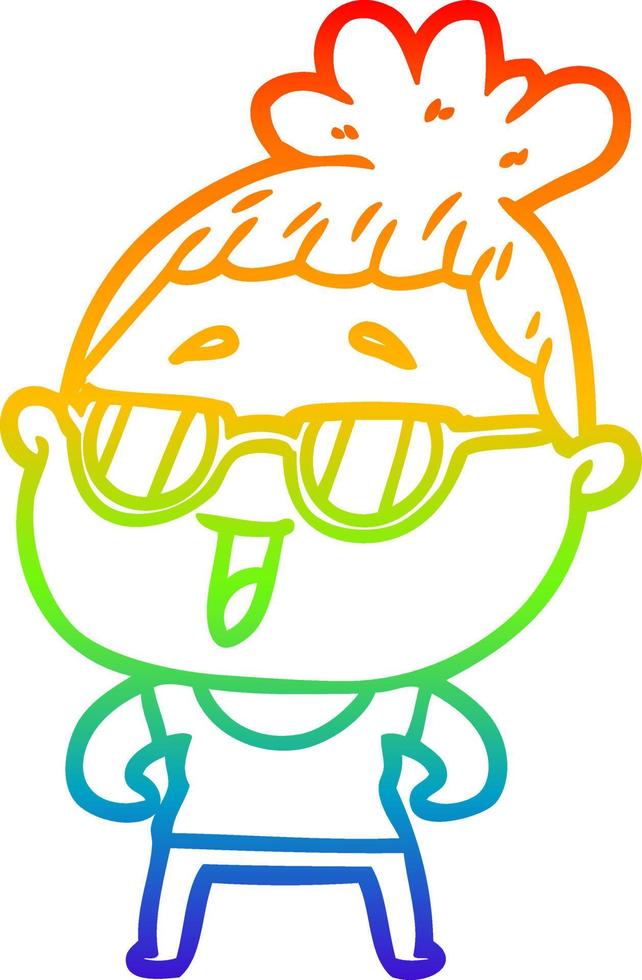 rainbow gradient line drawing cartoon happy woman wearing spectacles vector