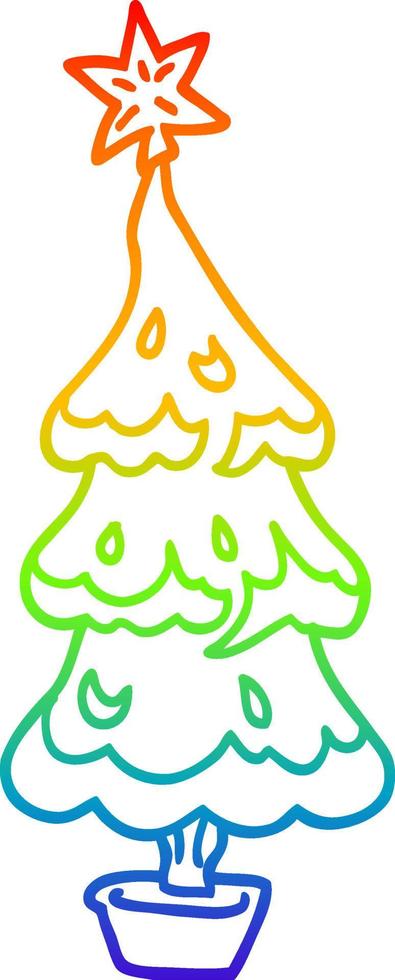 rainbow gradient line drawing cartoon snowy christmas tree vector