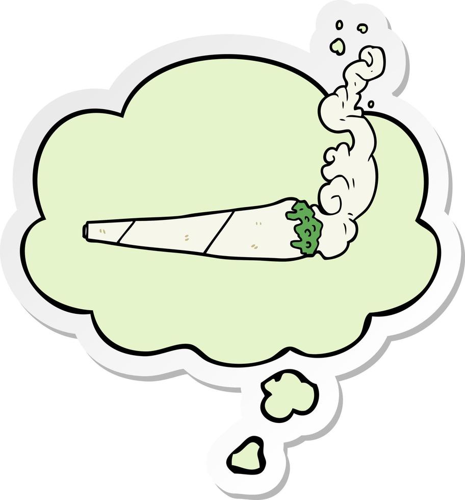 cartoon marijuana joint and thought bubble as a printed sticker vector