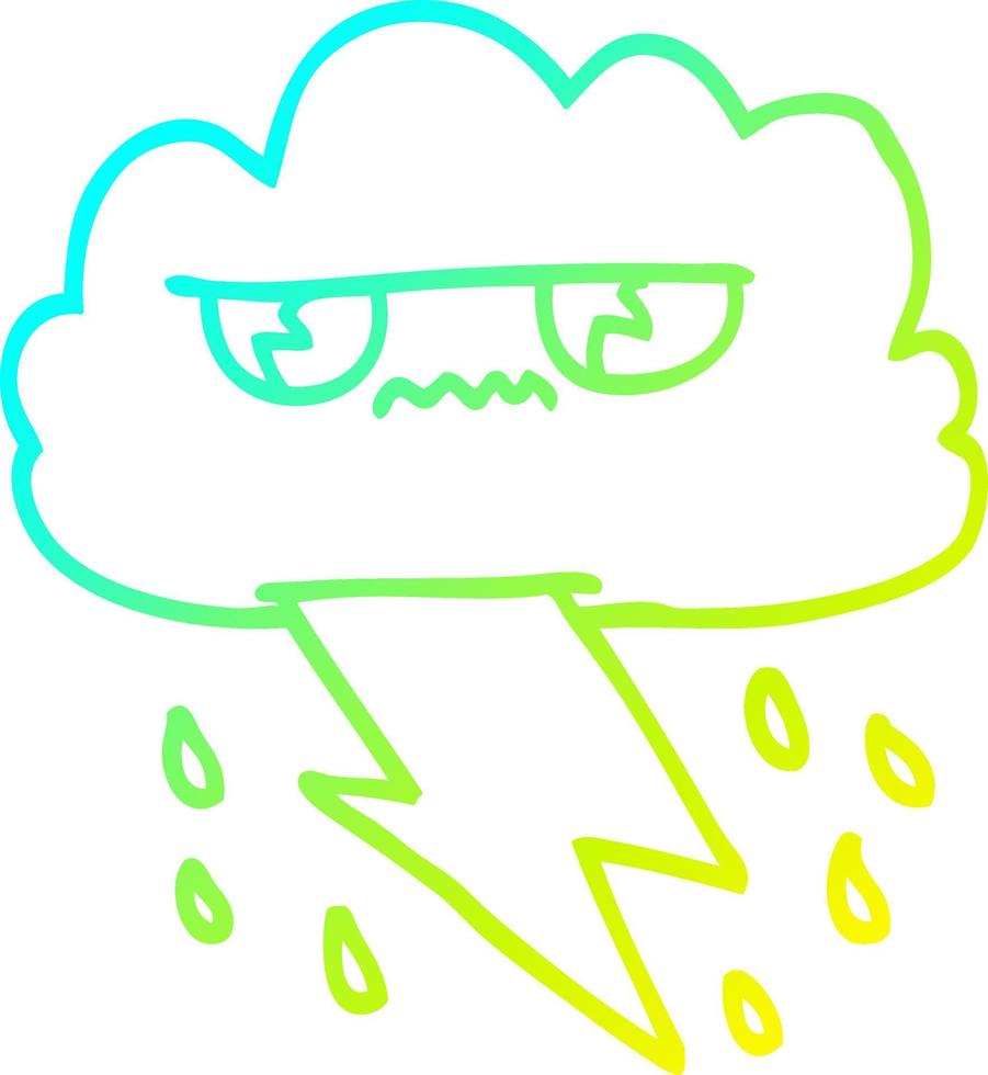 cold gradient line drawing cartoon angry storm cloud vector
