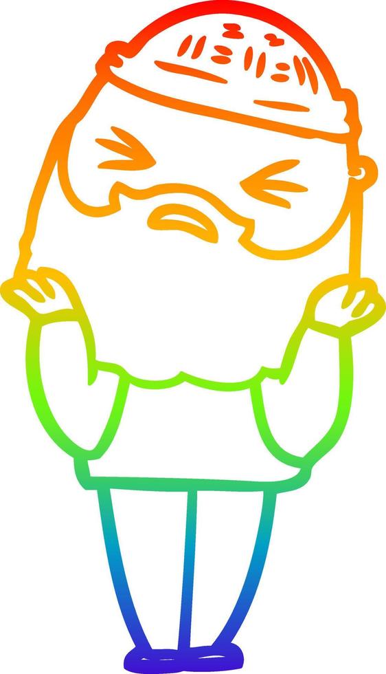 rainbow gradient line drawing cartoon man with beard vector