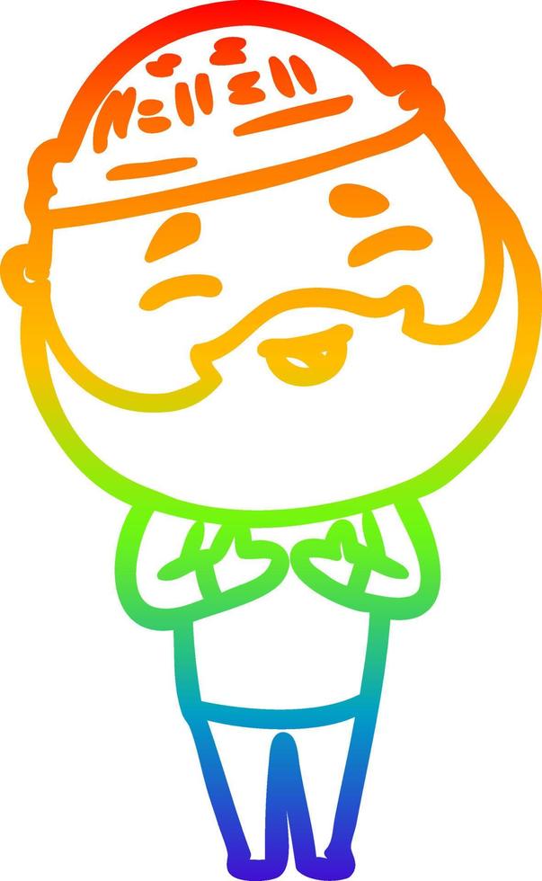rainbow gradient line drawing cartoon happy bearded man vector