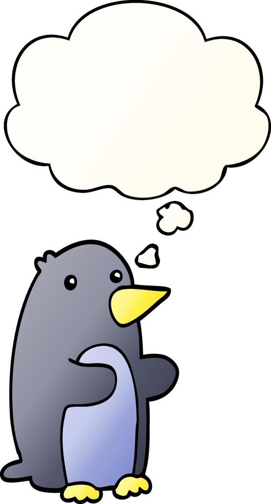 cartoon penguin and thought bubble in smooth gradient style vector