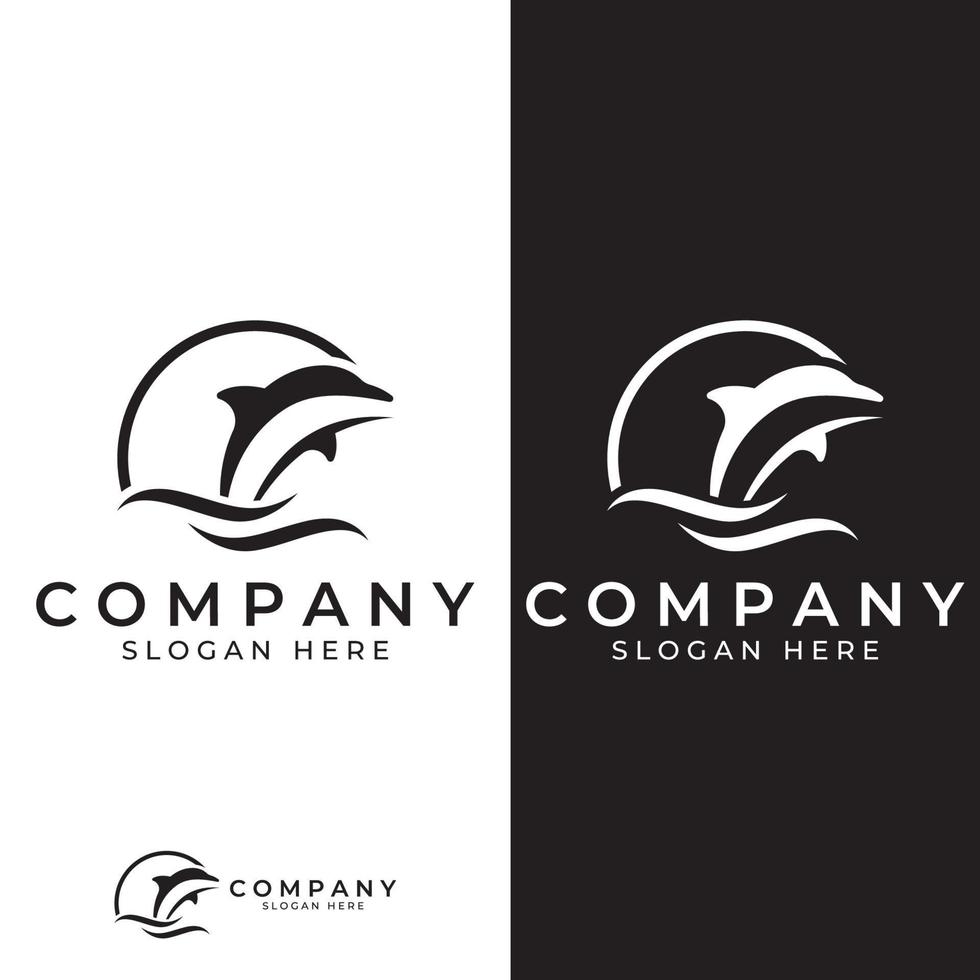 Dolphin logo. Dolphin jumping on the waves of sea or beach. With vector illustration editing.