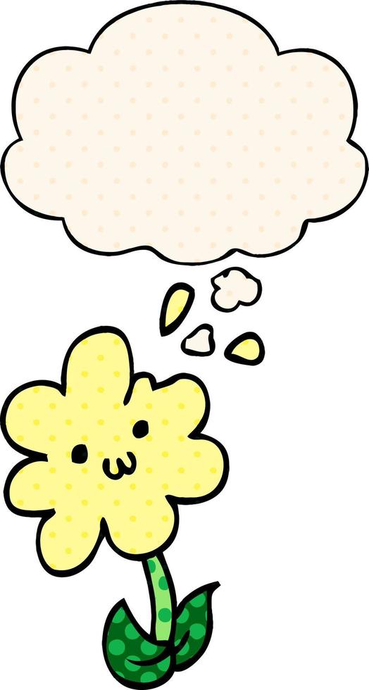 cartoon flower and thought bubble in comic book style vector