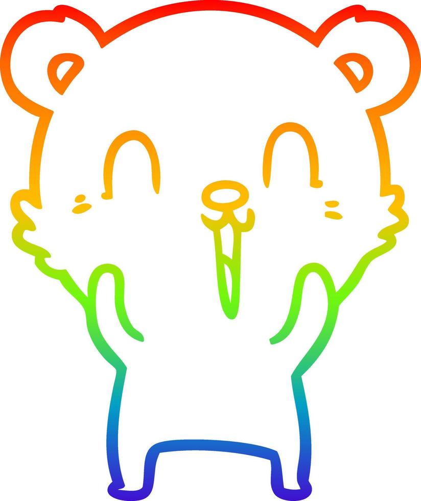 rainbow gradient line drawing happy cartoon bear vector