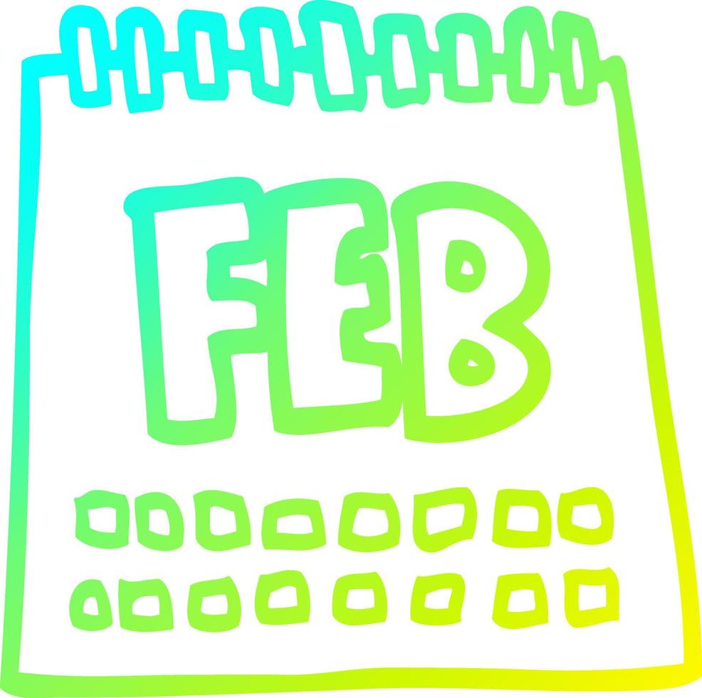 calendario de dibujos animados de dibujo de línea de gradiente frío que muestra el mes de febrero vector